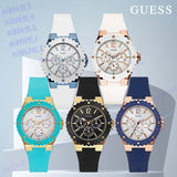 Guess Overdrive White Dial Turquoise Rubber Strap Watch for Women - W0149L3 Buy Now By Guess