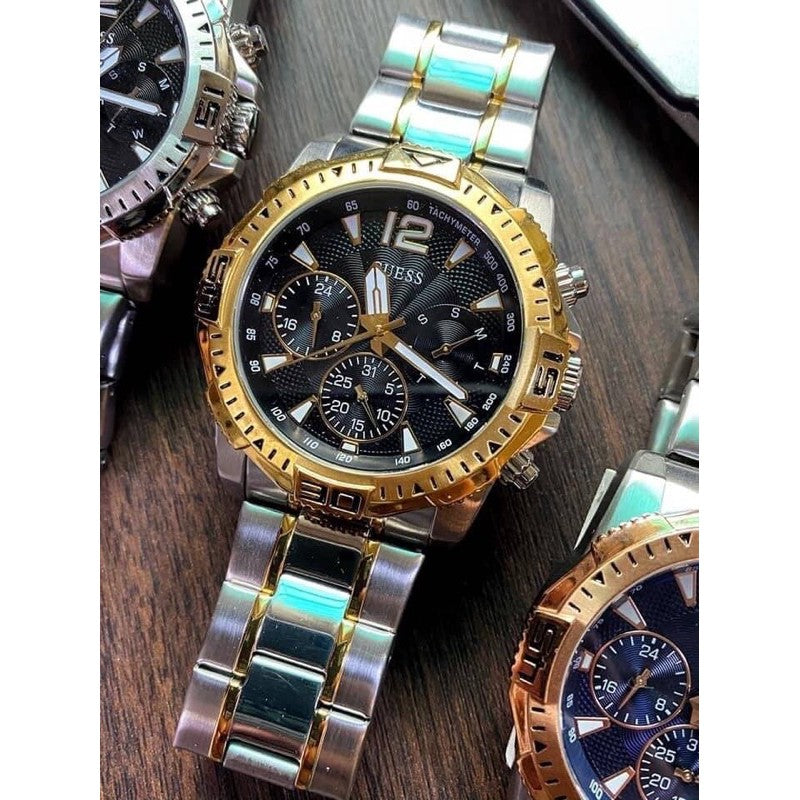 Guess Commander Chronograph Black Dial Two Tone Steel Strap Watch for Men - GW0056G4 Buy Now By Guess