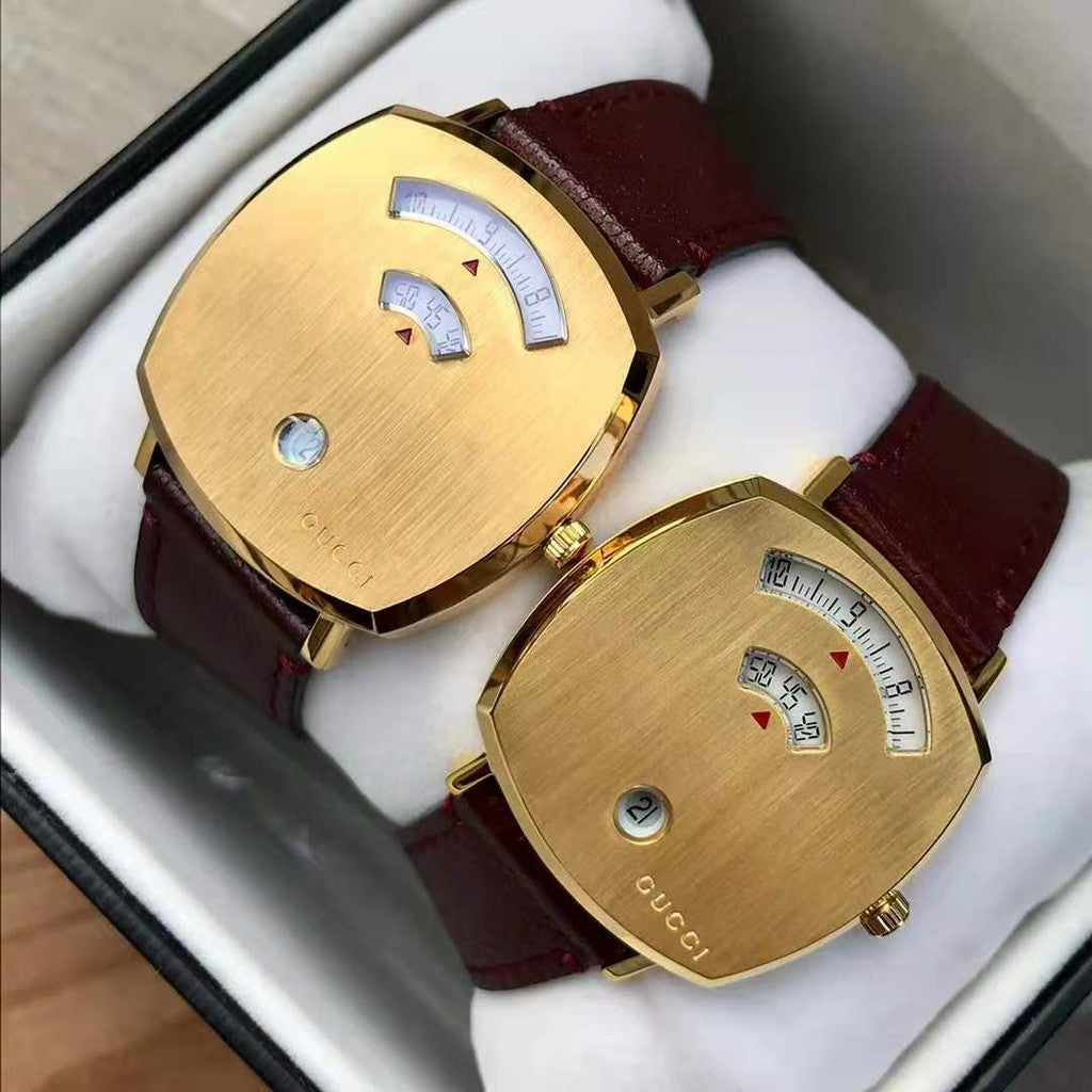 Gucci Grip Quartz Gold Dial Maroon Leather Strap Watch For Women - YA157402 Buy Now By Gucci