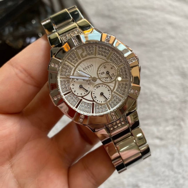 Guess Vista Diamonds Silver Dial Silver Steel Strap Watch for Women - W12080L1 Buy Now By Guess