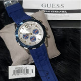 Guess Caliber Chronograph White Dial Blue Rubber Strap Watch for Men - W0864G6 Buy Now By Guess