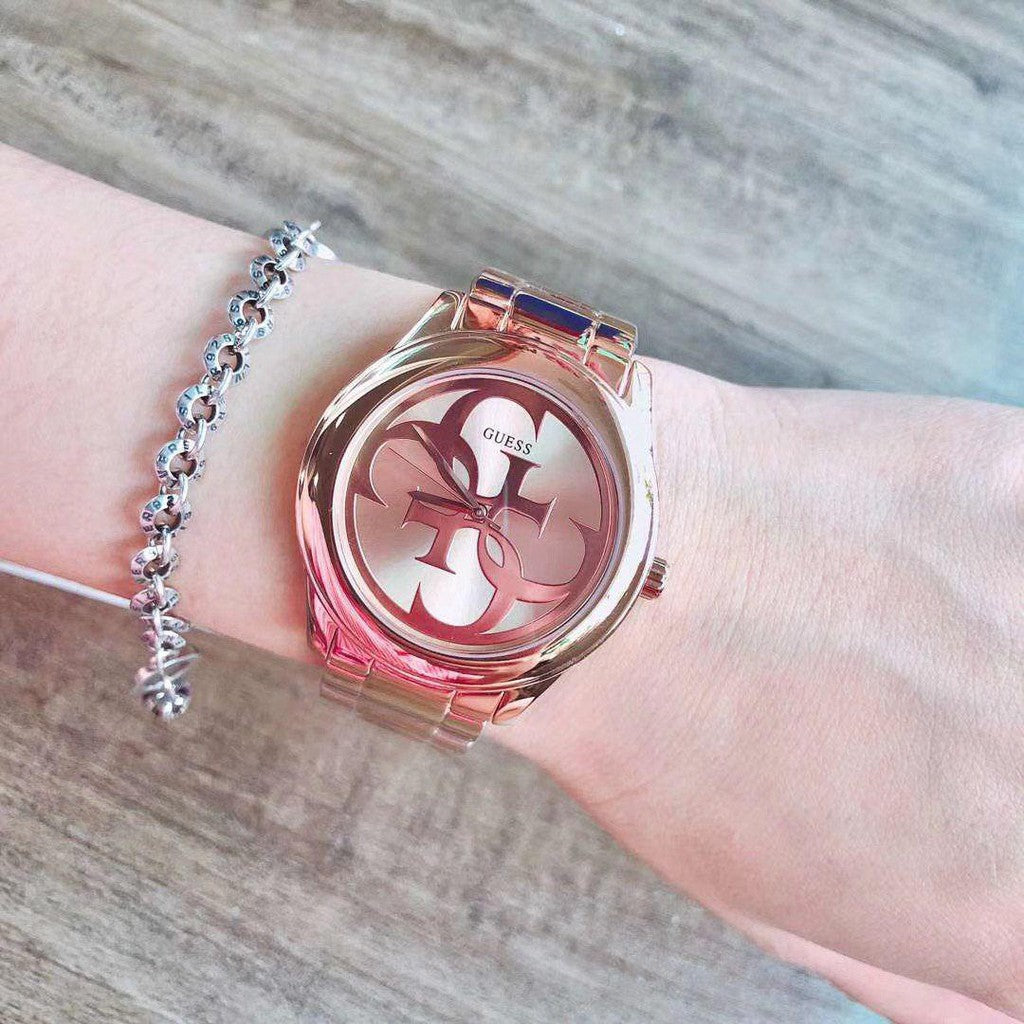 Guess G-Twist Rose Gold Dial Rose Gold Steel Strap Watch for Women - W1082L3 Buy Now By Guess