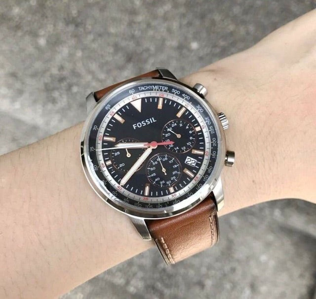 Fossil Goodwin Chronograph Blue Dial Brown Leather Strap Watch for Men - FS5414 Buy Now By Fossil