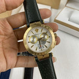 Versace Aion Chronograph White Dial Green Leather Strap Watch for Men - VBR020017 Buy Now By Versace