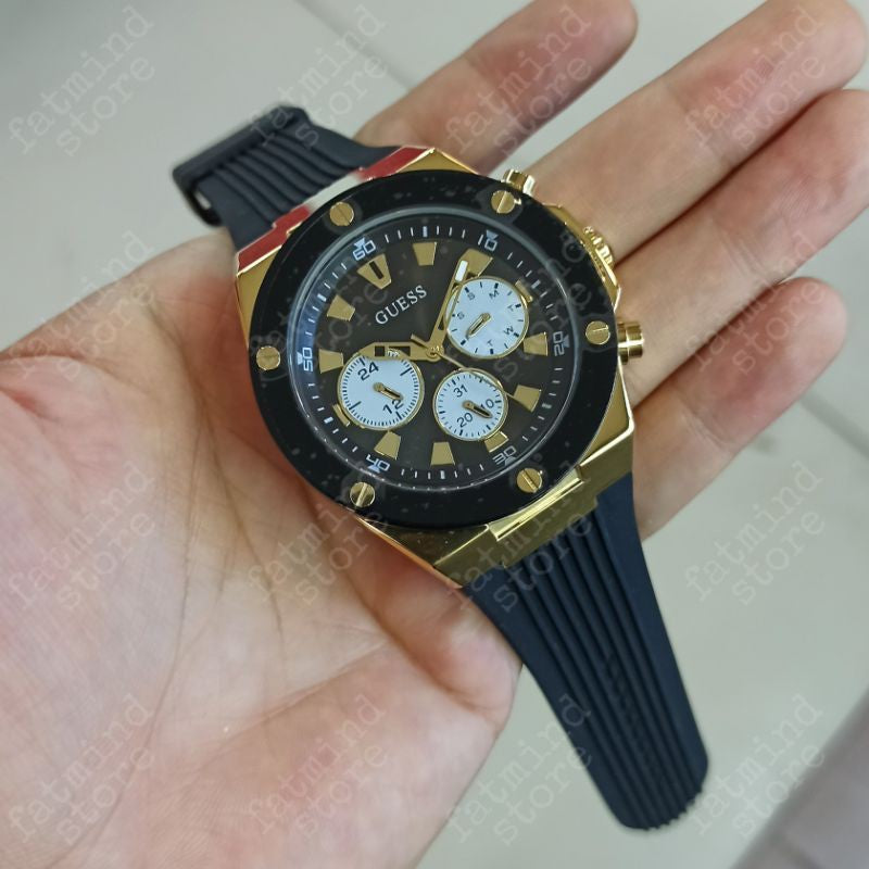 Guess Poseidon Chronograph Black Dial Black Rubber Strap Watch for Men - GW0057G1 Buy Now By Guess