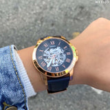 Fossil Grant Automatic Skeleton Blue Dial Blue Leather Strap Watch for Men - ME3102 Buy Now By Fossil