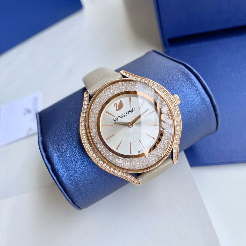 Swarovski Crystalline Aura Silver Dial Beige Leather Strap Watch for Women - 5519450 Buy Now By Swarovski