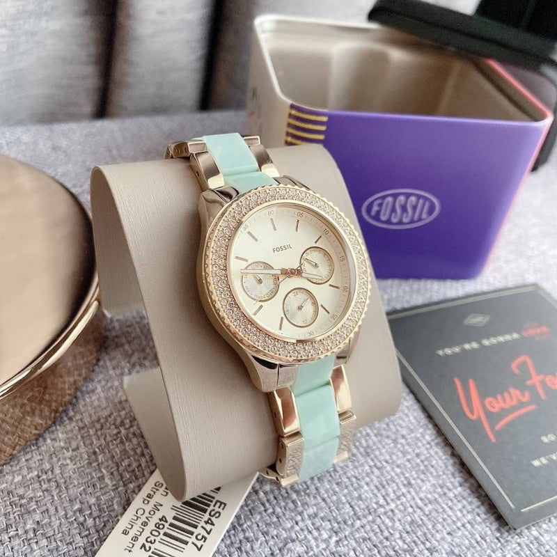 Fossil Stella Multifunction Gold Dial Two Tone Steel Strap Watch for Women - ES4757 Buy Now By Fossil