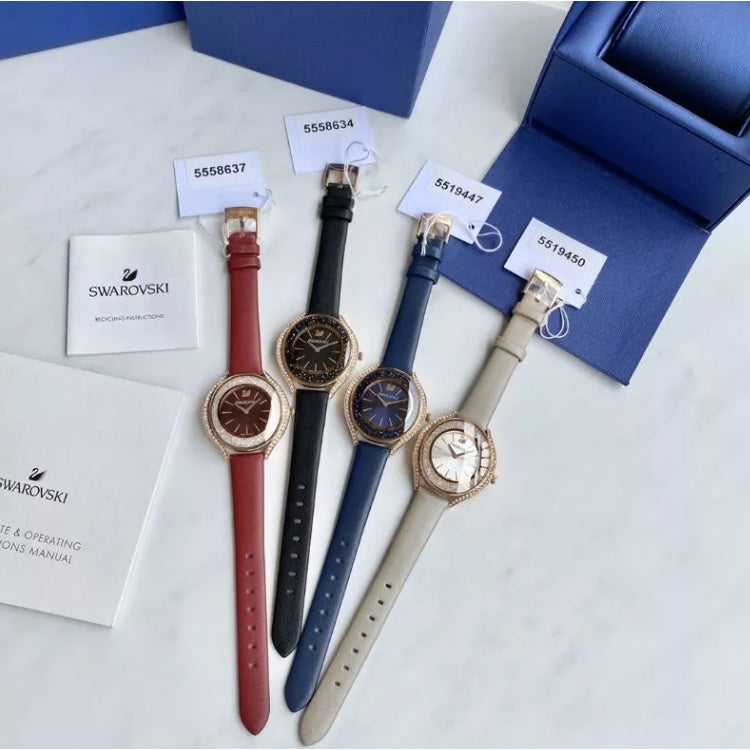 Swarovski Crystalline Aura Black Dial Black Leather Strap Watch for Women - 5558634 Buy Now By Swarovski