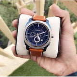 Fossil Machine Chronograph Blue Dial Brown Leather Strap Watch for Men - FS5232 Buy Now By Fossil