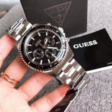 Guess Chaser Chronograph Black Dial Silver Steel Strap Watch for Men - W0170G1 Buy Now By Guess