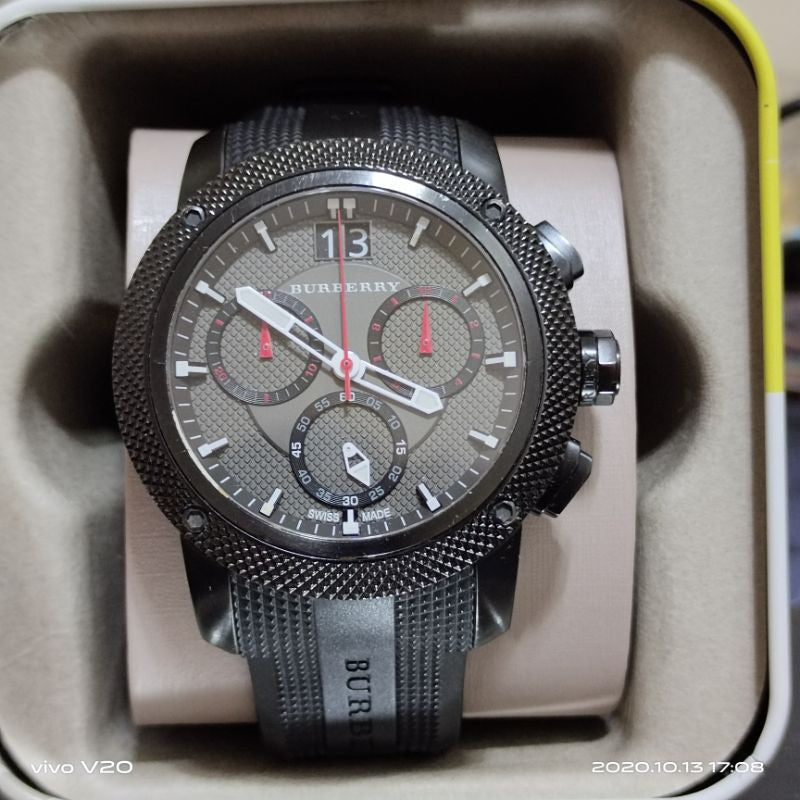 Burberry The Endurance Chronograph Black Dial Black Rubber Strap Watch For Men - BU9802 Buy Now By Burberry