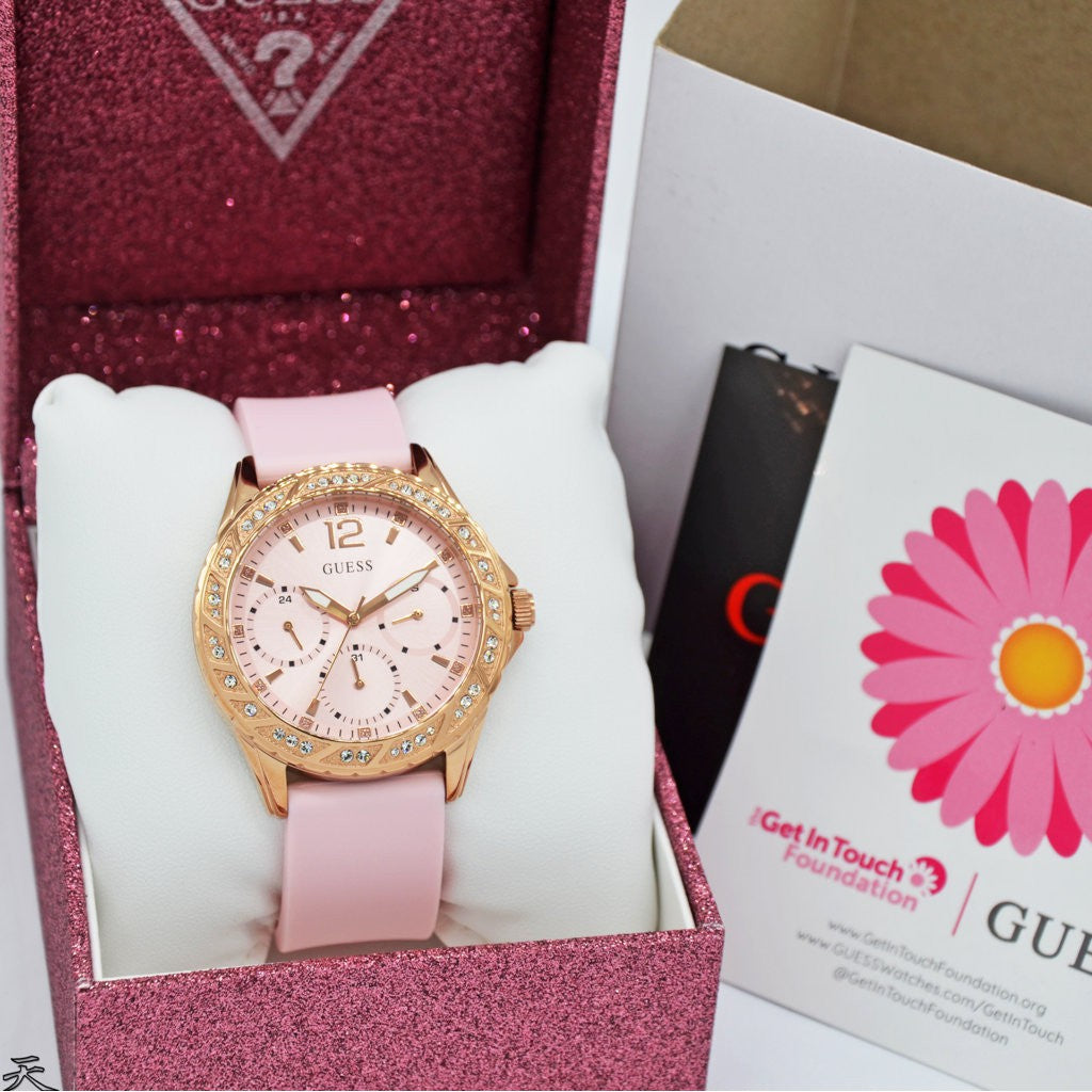 Guess Sparkling Diamonds Pink Dial Pink Rubber Strap Watch for Women - W0032L9 Buy Now By Guess