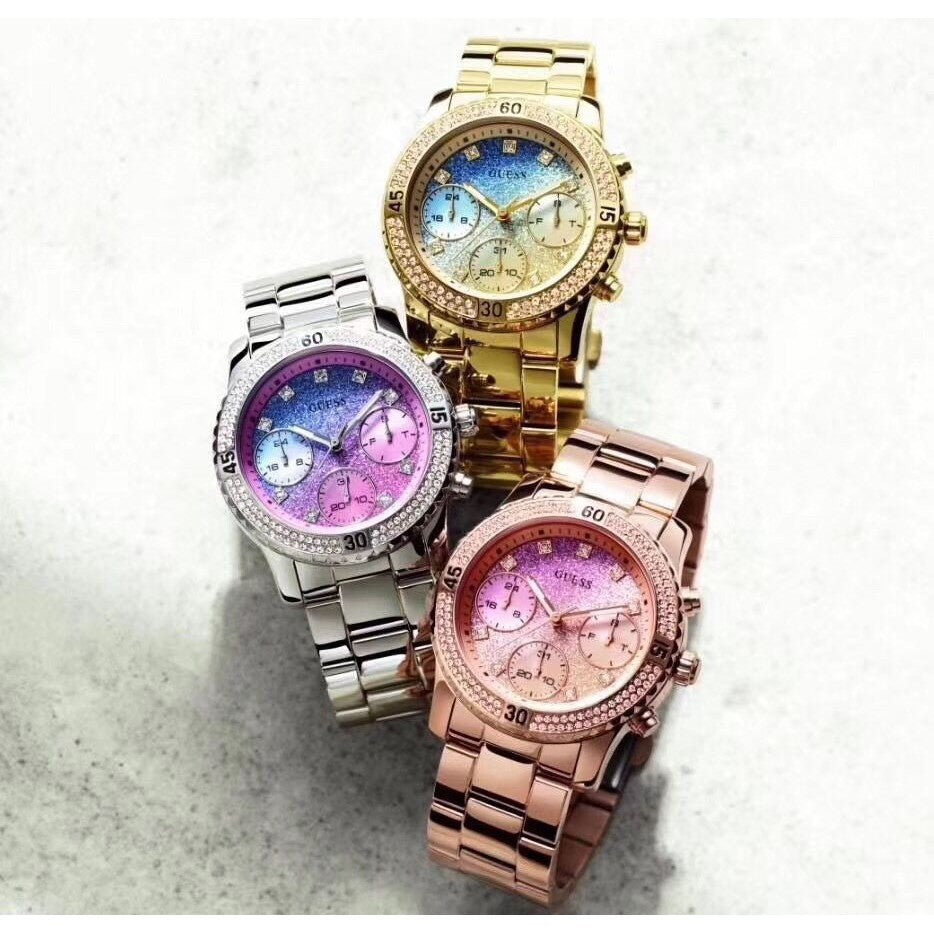 Guess Confetti Diamonds Gold Dial Gold Steel Strap Watch for Women - W0774L2 Buy Now By Guess