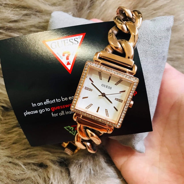 Guess Vanity Diamonds Silver Dial Gold Steel Strap Watch for Women - W1030L4 Buy Now By Guess