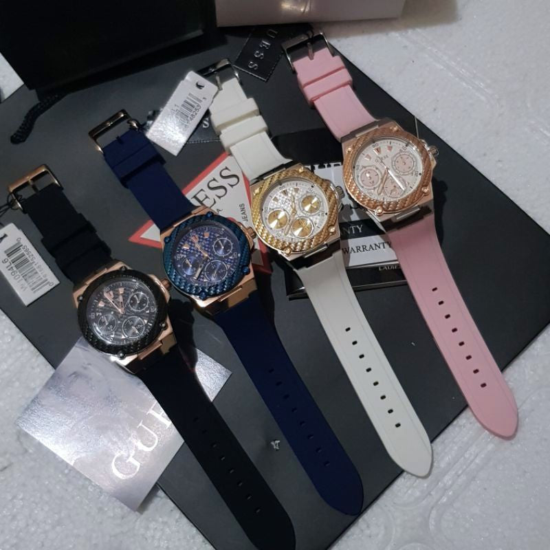 Guess Zena Chronograph Black Dial Black Rubber Strap Watch For Women - W1094L6 Buy Now By Guess