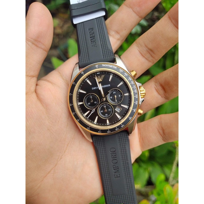 Emporio Armani Sigma Chronograph lack Dial Black Rubber Strap Watch For Men - AR80003 Buy Now By Emporio Armani