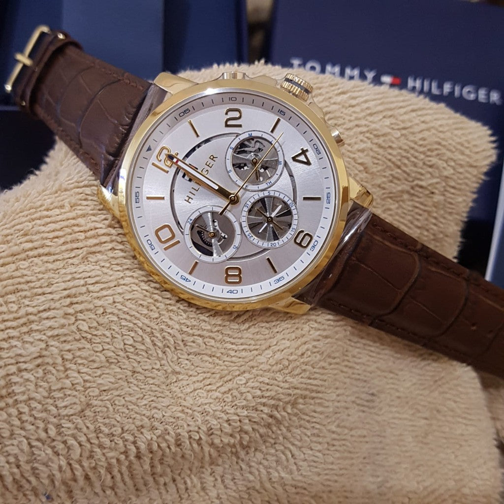 Tommy Hilfiger Keagan Quartz Silver Dial Brown Leather Strap Watch for Men - 1791291 Buy Now By Tommy Hilfiger