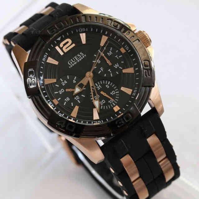 Guess Oasis Black Dial Two Tone Steel Strap Watch for Men - W0366G3 Buy Now By Guess