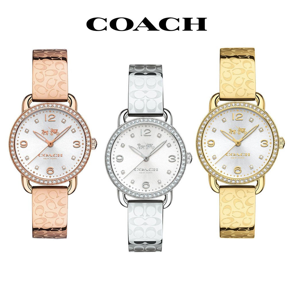 Coach Delancey Diamonds Silver Dial Gold Steel Strap Watch for Women - 14502354 Buy Now By Coach