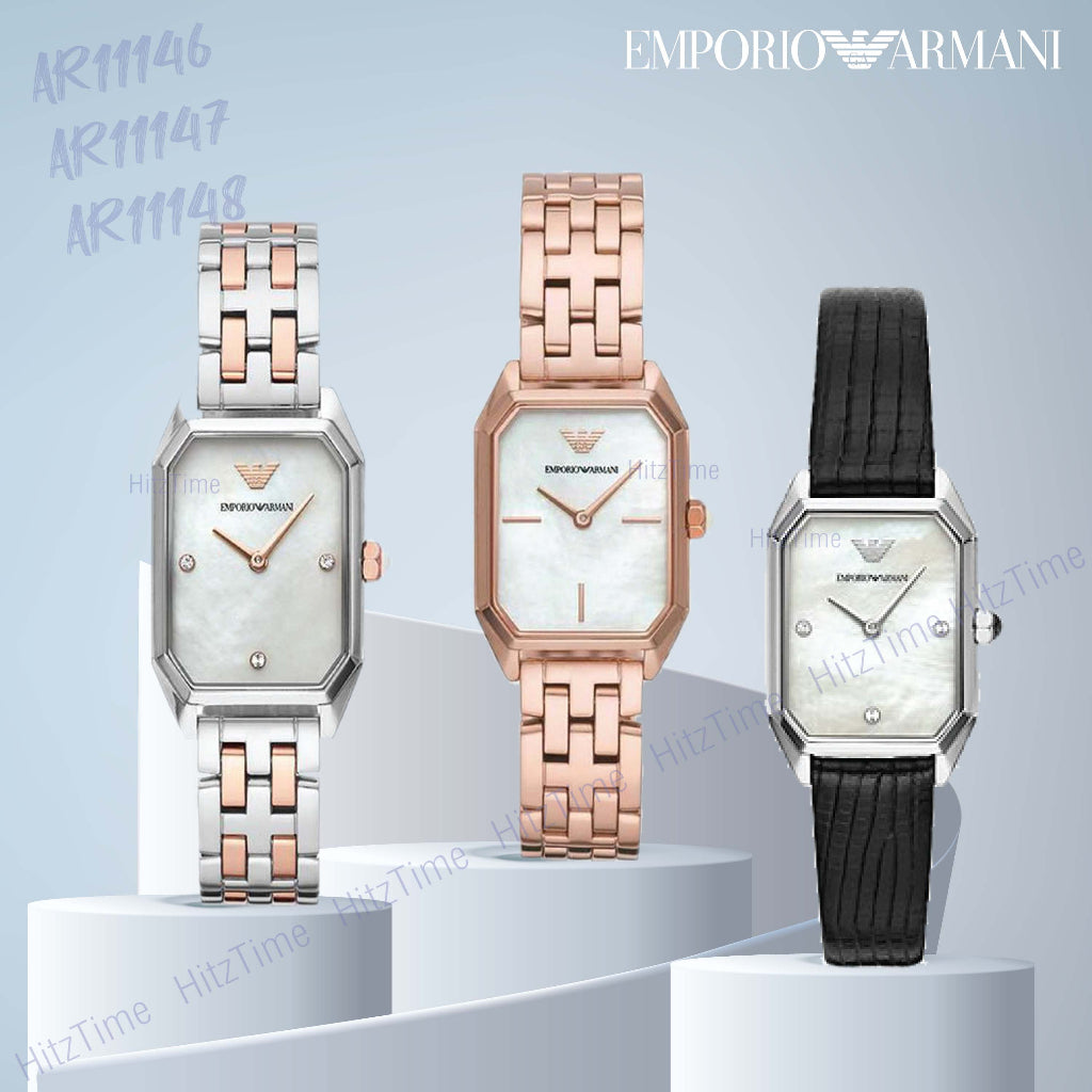 Emporio Armani Gioia Analog Mother of Pearl Dial Black Leather Strap Watch For Women - AR11148 Buy Now By Emporio Armani