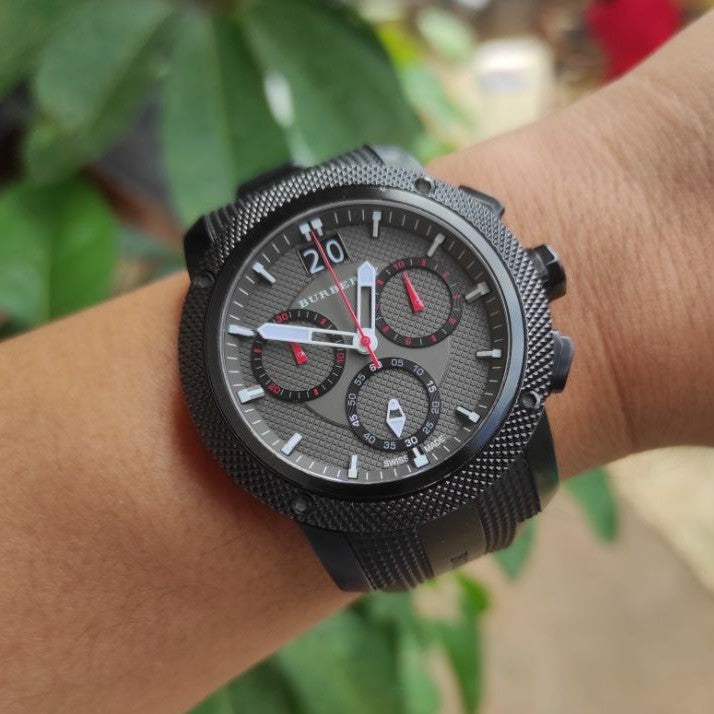 Burberry The Endurance Chronograph Black Dial Black Rubber Strap Watch For Men - BU9802 Buy Now By Burberry