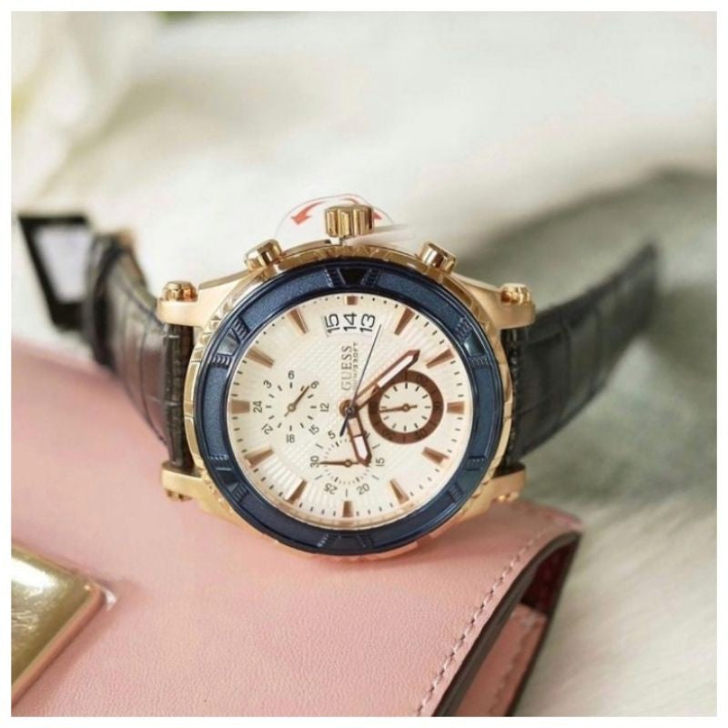 Guess Pinnacle Chronograph White Dial Blue Leather Strap Watch For Men - W0673G6 Buy Now By Guess