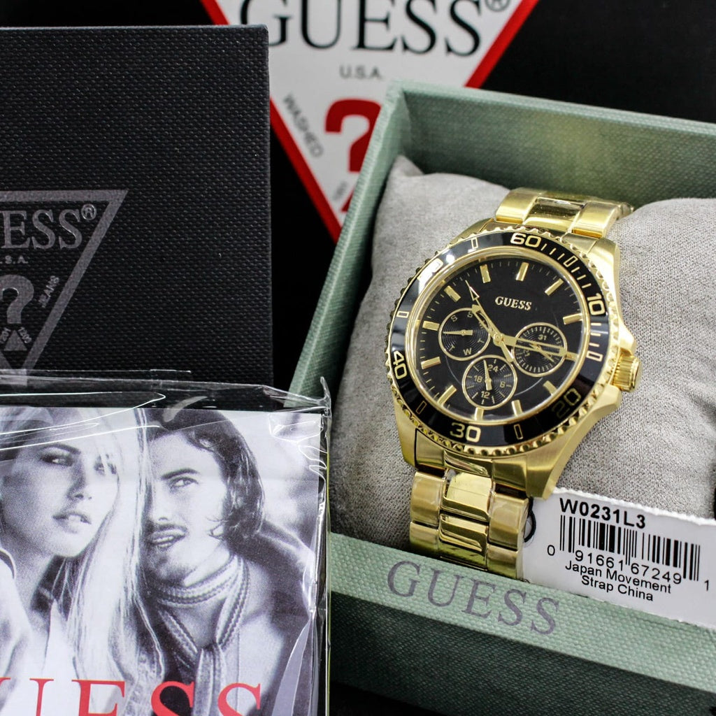 Guess BFF Multifunction Black Dial Gold Steel Strap Watch for Women - W0231L3 Buy Now By Guess