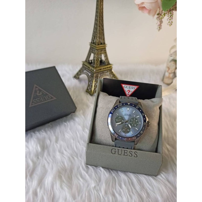 Guess Odyssey Blue Dial Grey Rubber Strap Watch For Men - W1108G6 Buy Now By Guess