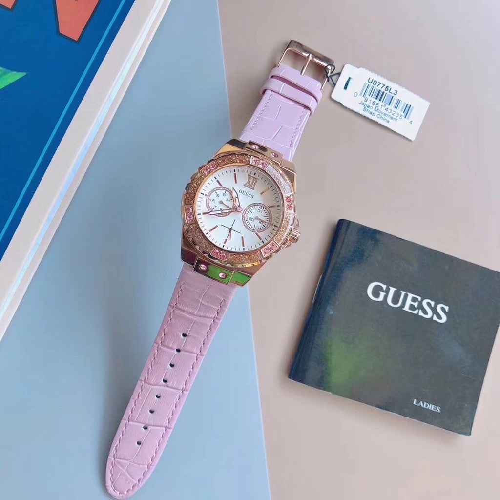 Guess Limelight Quartz Analog White Dial Pink Leather Strap Watch For Women - W0775l3 Buy Now By Guess