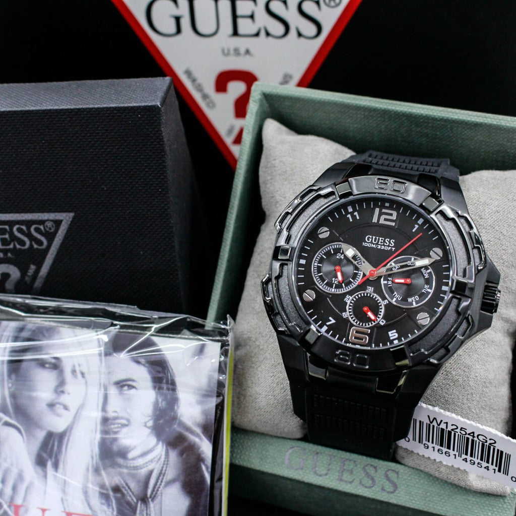 Guess Genesis Quartz Black Dial Black Silicone Strap Watch For Men - W1254G2 Buy Now By Guess