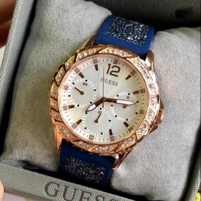 Guess Swirl Analog Quartz White Dial Blue Rubber Strap Watch for Women - W1096L4 Buy Now By Guess