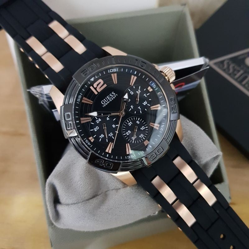 Guess Oasis Black Dial Two Tone Steel Strap Watch for Men - W0366G3 Buy Now By Guess