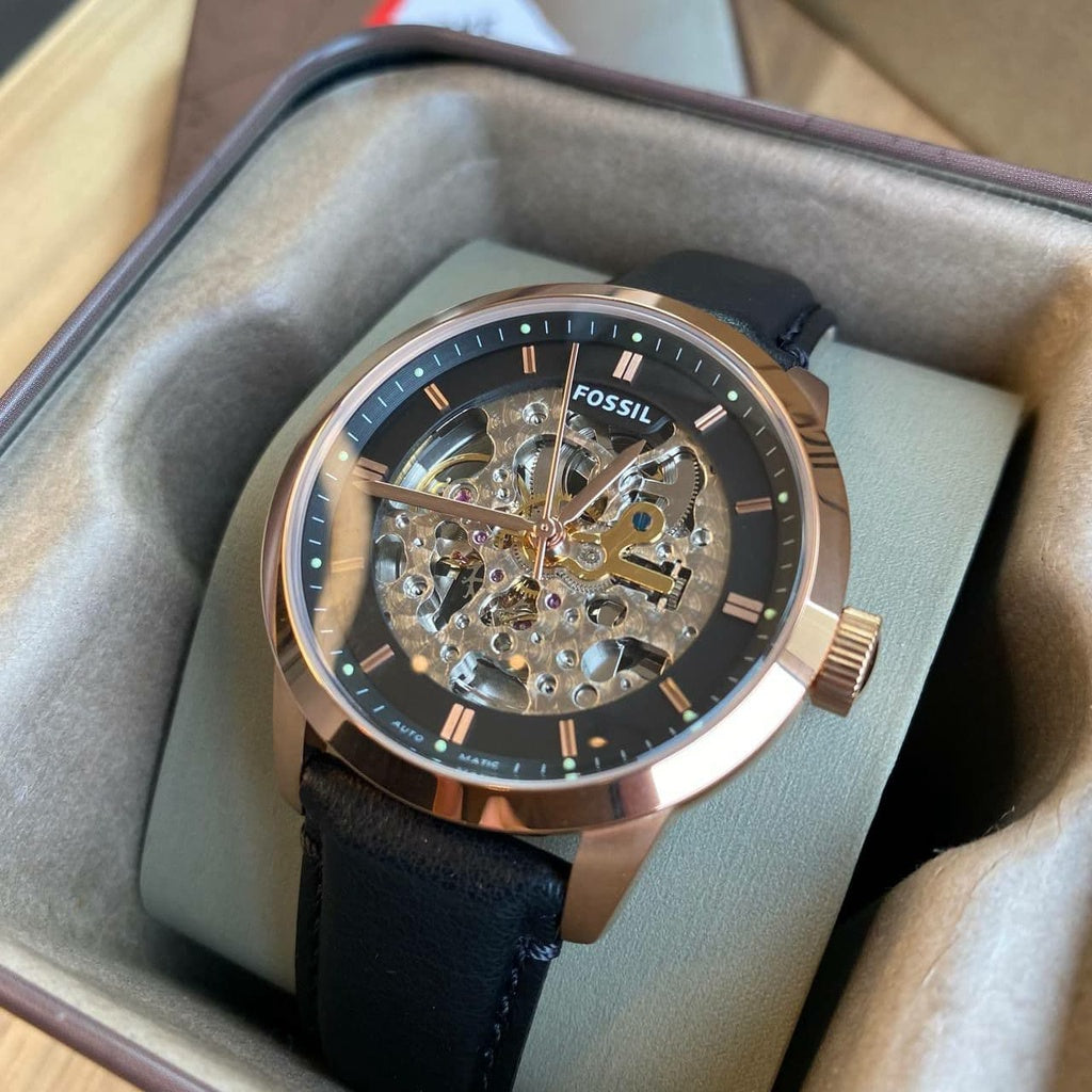 Fossil Townsman Automatic Skeleton Black Dial Black Leather Strap Watch for Men - ME3084 Buy Now By Fossil