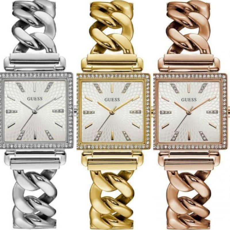 Guess Vanity Diamonds Silver Dial Gold Steel Strap Watch for Women - W1030L4 Buy Now By Guess