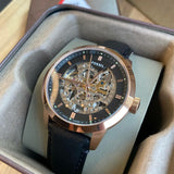 Fossil Townsman Automatic Skeleton Black Dial Black Leather Strap Watch for Men - ME3084 Buy Now By Fossil