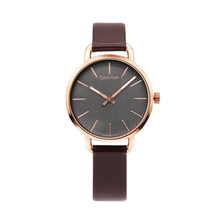 Calvin Klein Even Grey Dial Brown Leather Strap Watch for Women - K7B236G3 Buy Now By Calvin Klein