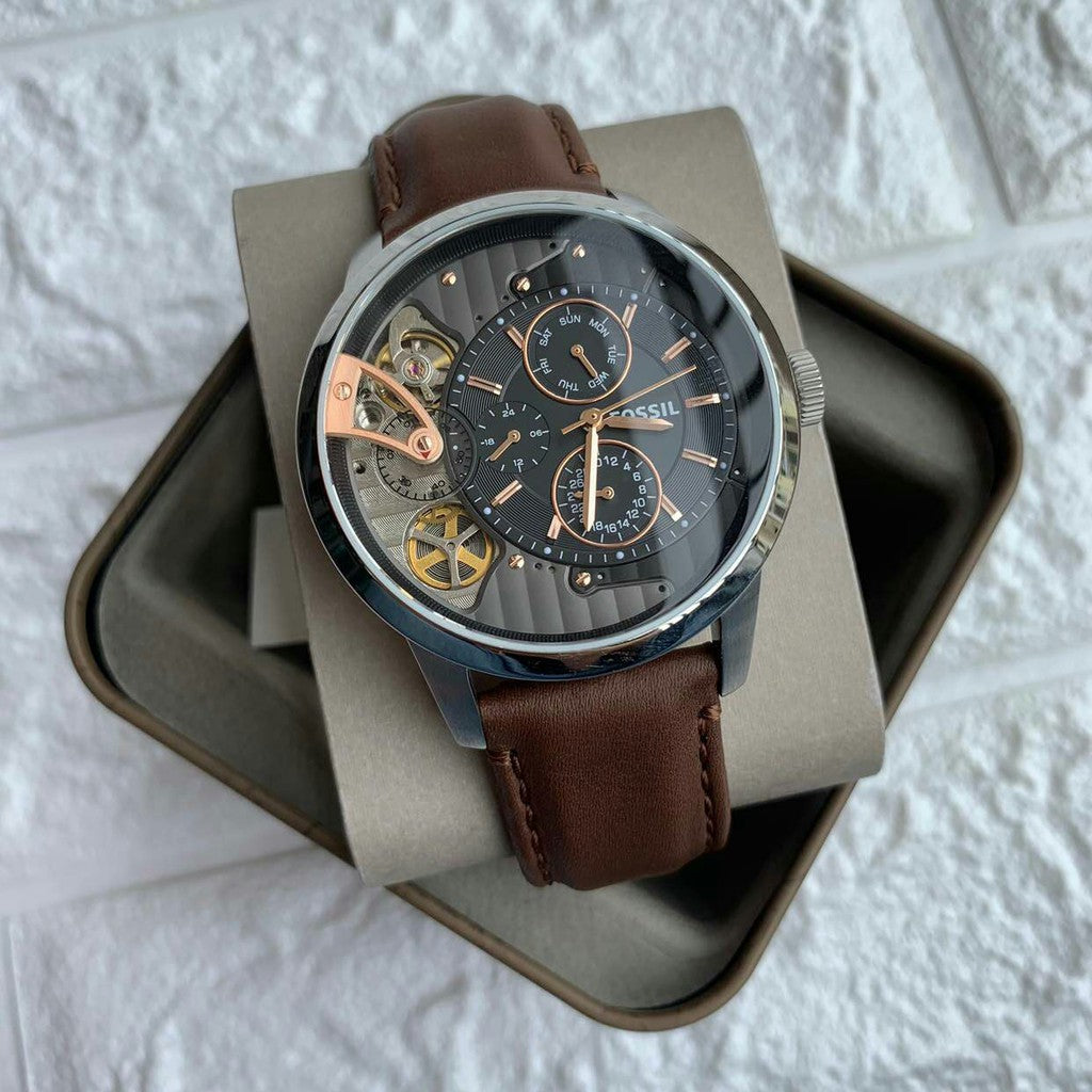 Fossil Townsman Automatic Black Dial Brown Leather Strap Watch for Men - ME1163 Buy Now By Fossil
