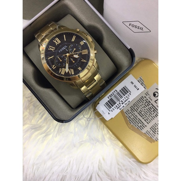 Fossil Grant Chronograph Black Dial Gold Steel Strap Watch for Men - FS4815 Buy Now By Fossil