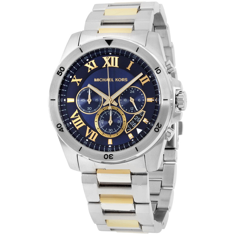 Michael Kors Brecken Chronograph Blue Dial Two Tone Steel Strap Watch For Men - MK8437 Buy Now By Michael Kors