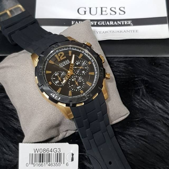 Guess Caliber Chronograph Black Dial Black Rubber Strap Watch for Men - W0864G3 Buy Now By Guess