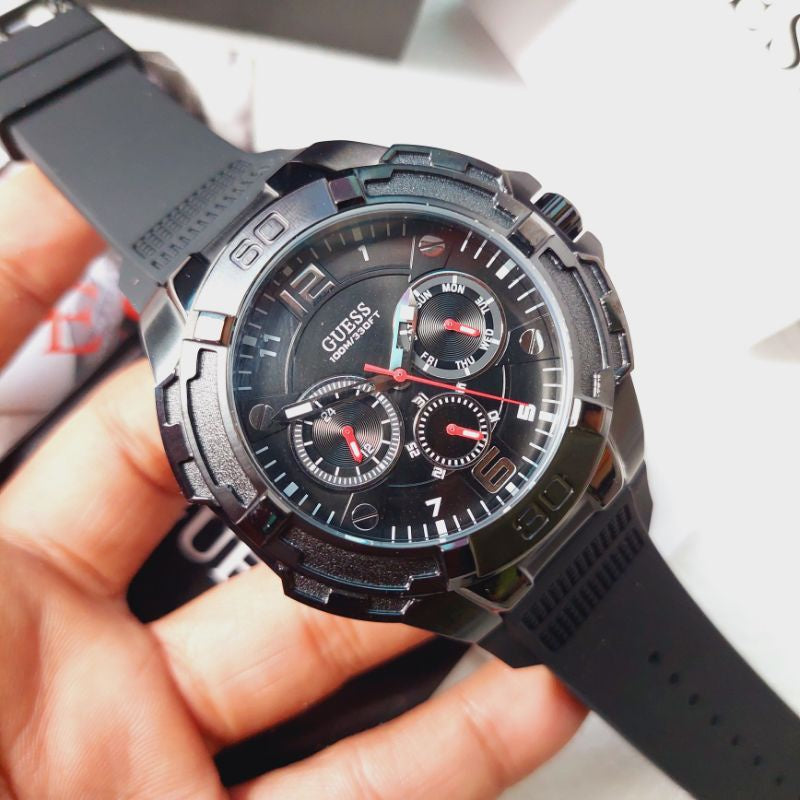 Guess Genesis Quartz Black Dial Black Silicone Strap Watch For Men - W1254G2 Buy Now By Guess