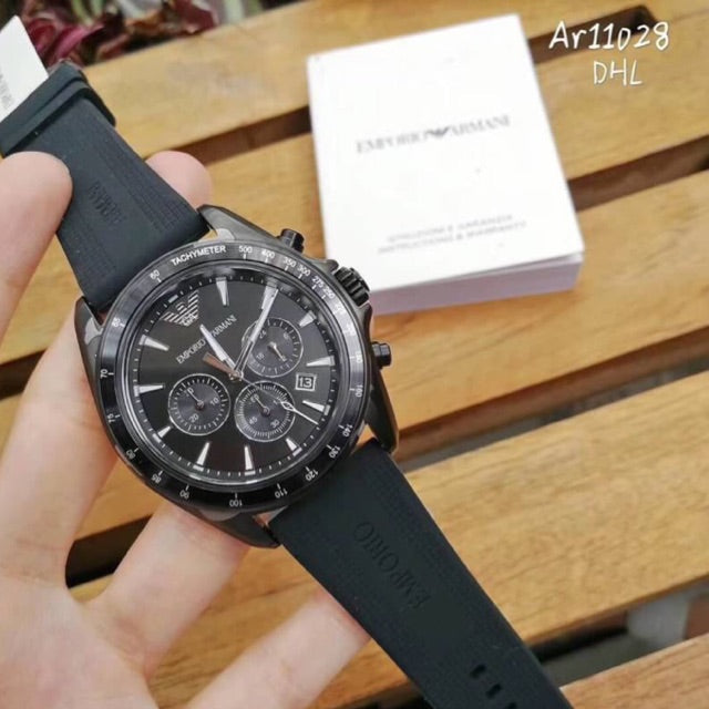 Emporio Armani Giovanni Chronograph Black Dial Black Rubber Strap Watch For Men - AR11028 Buy Now By Emporio Armani