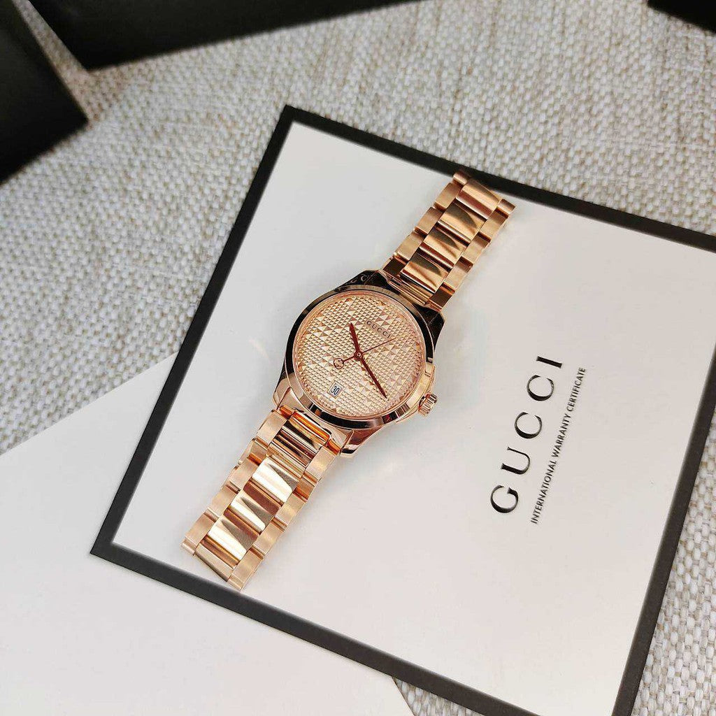 Gucci G Timeless Quartz Rose Gold Dial Rose Gold Steel Strap Watch For Women - YA126567 Buy Now By Gucci