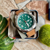 Fossil Dillinger Luggage Chronograph Green Dial Brown Leather Strap Watch for Men - FS5734 Buy Now By Fossil