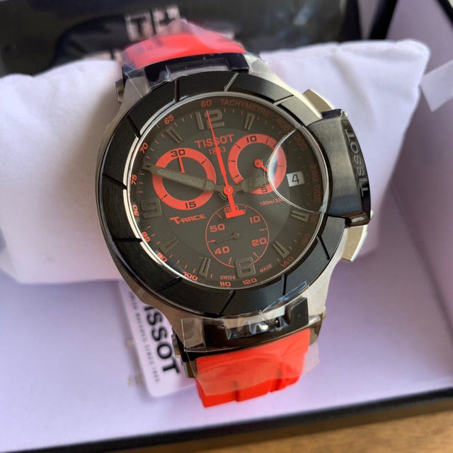 Tissot T Race Chronograph Black Dial Red Rubber Strap Watch for Men - T048.417.27.057.01 Buy Now By Tissot