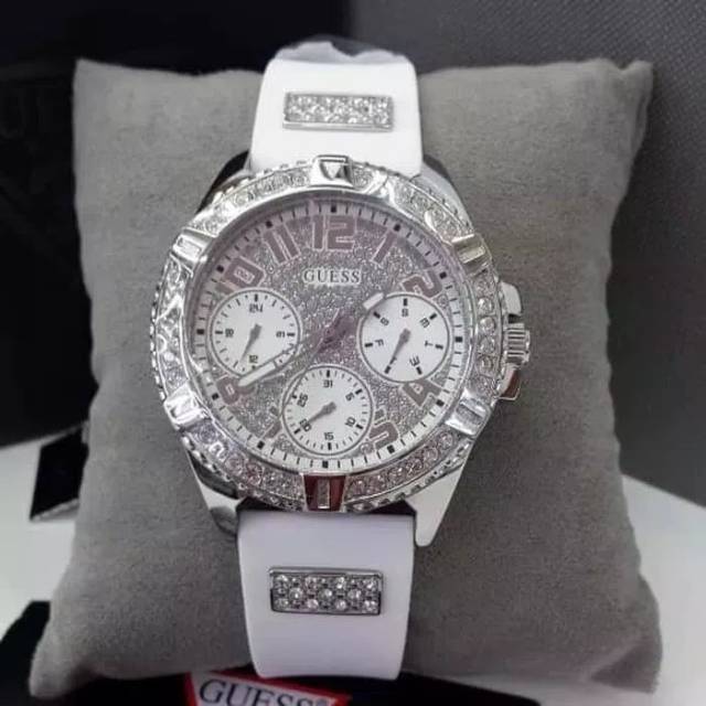 Guess Frontier Diamonds Silver Dial White Rubber Strap Watch For Women - W1160L4 Buy Now By Guess