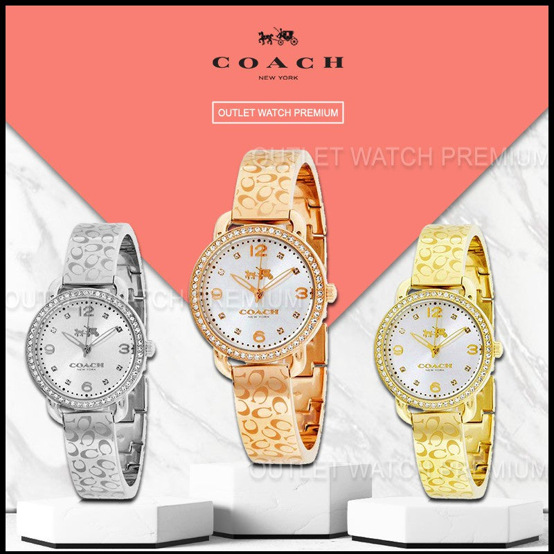 Coach Delancey Diamonds Silver Dial Gold Steel Strap Watch for Women - 14502354 Buy Now By Coach