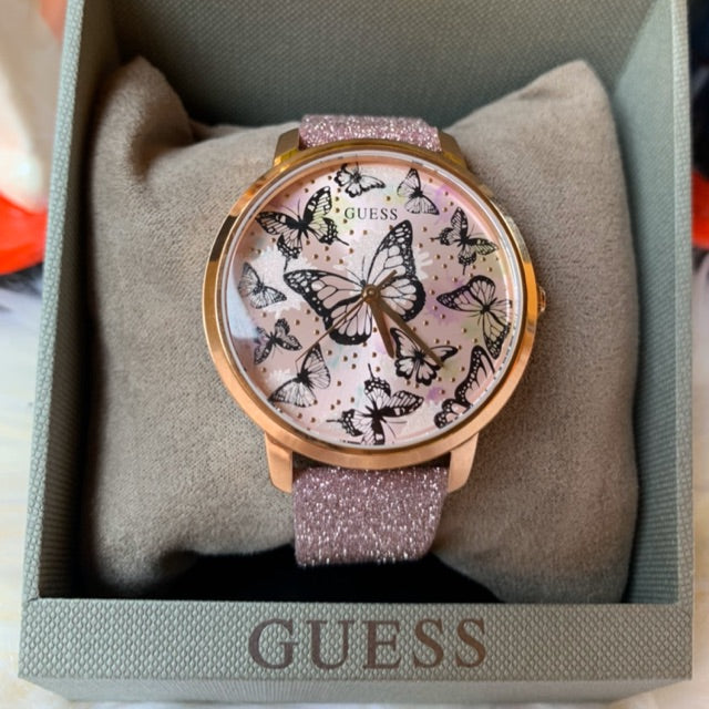 Guess Mariposa Pink Dial Pink Leather Strap Watch for Women - GW0008L2 Buy Now By Guess