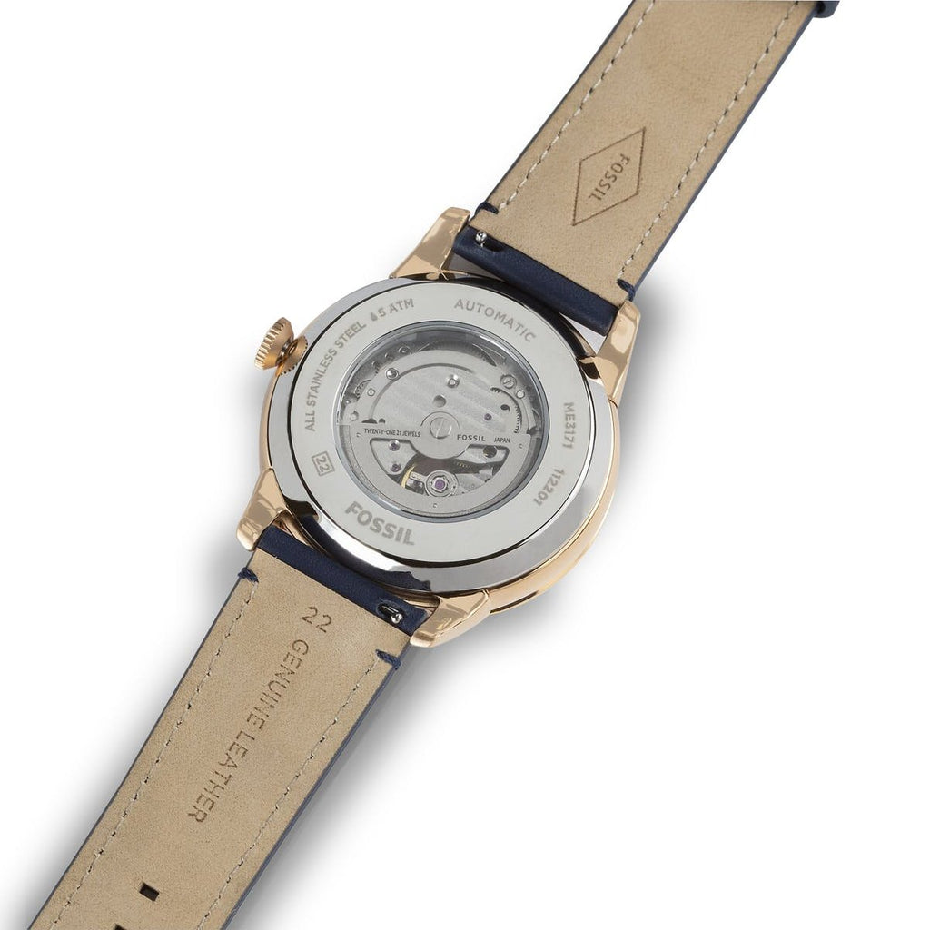 Fossil Townsman Automatic White Dial Navy Blue Leather Strap Watch for Men - ME3171 Buy Now By Fossil